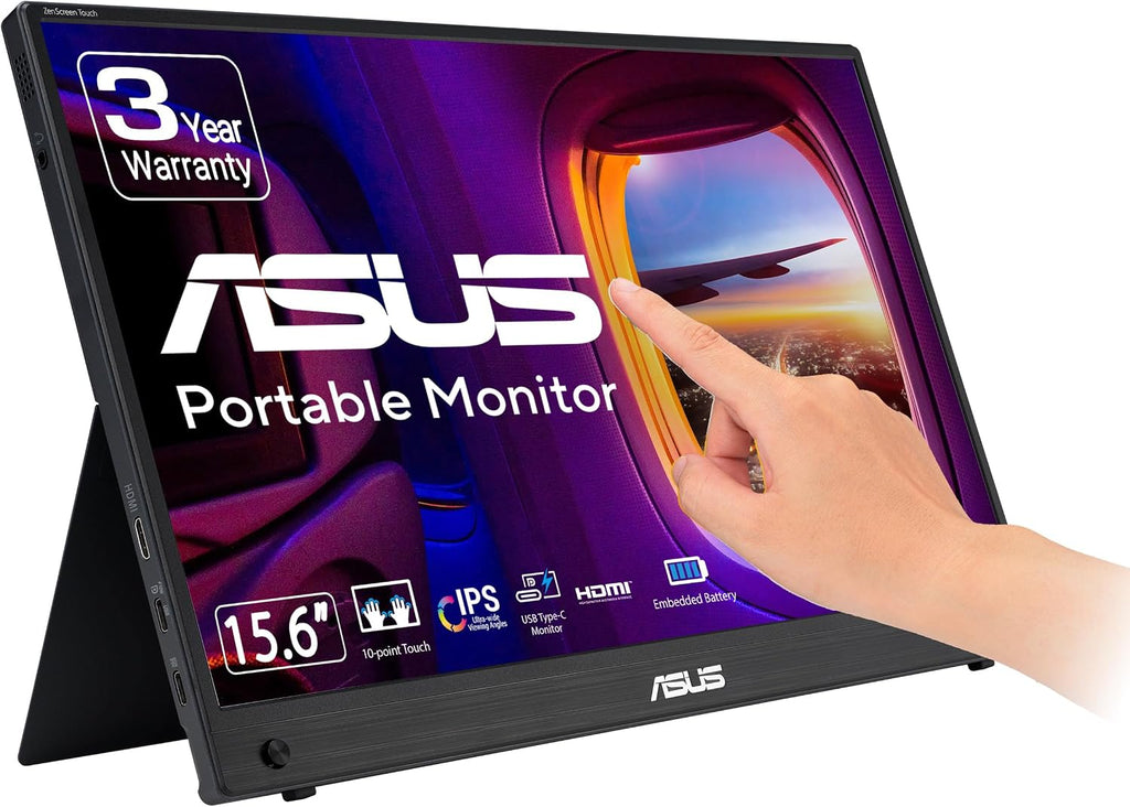 ASUS ZenScreen Touch 16' USB-C Portable Monitor (MB16AMTR) - Full HD, IPS, Built-in Battery, Kickstand, Tripod Socket, Eye Care, Compatible with Laptops, Smartphones and Game Consoles, 3 yr Warranty