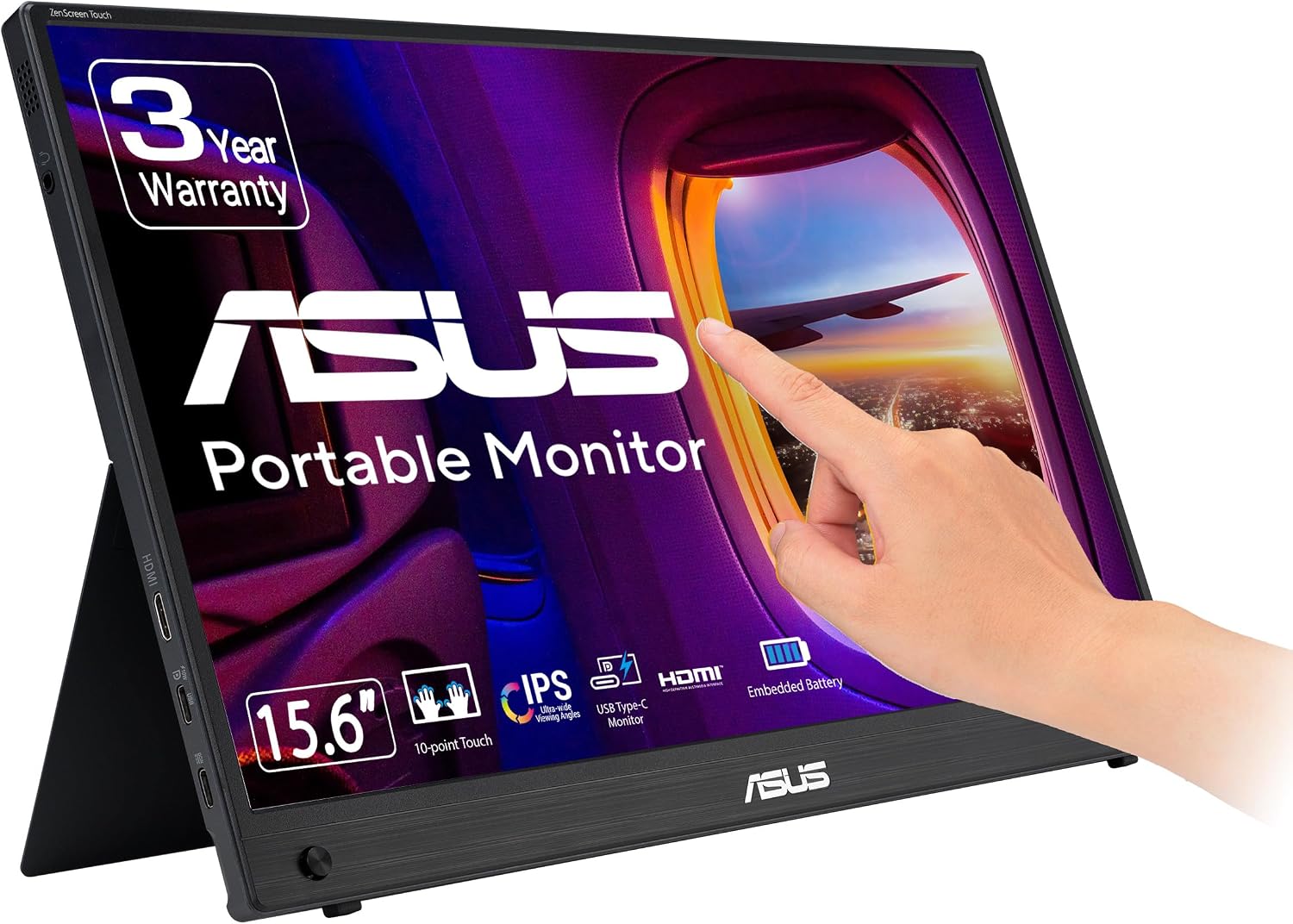 ASUS ZenScreen Touch 16' USB-C Portable Monitor (MB16AMTR) - Full HD, IPS, Built-in Battery, Kickstand, Tripod Socket, Eye Care, Compatible with Laptops, Smartphones and Game Consoles, 3 yr Warranty