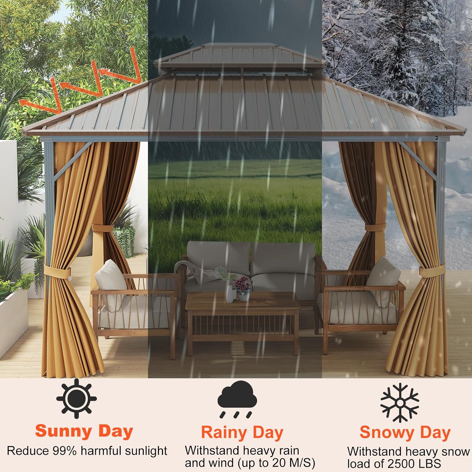 Tangkula 10x12 FT Hardtop Gazebo, Permanent Pavilion Shelter with Netting & Curtain, Heavy-Duty Double Galvanized Metal Roof, Aluminum Frame, Outdoor Gazebo for Patio Garden Deck Lawn Backyard