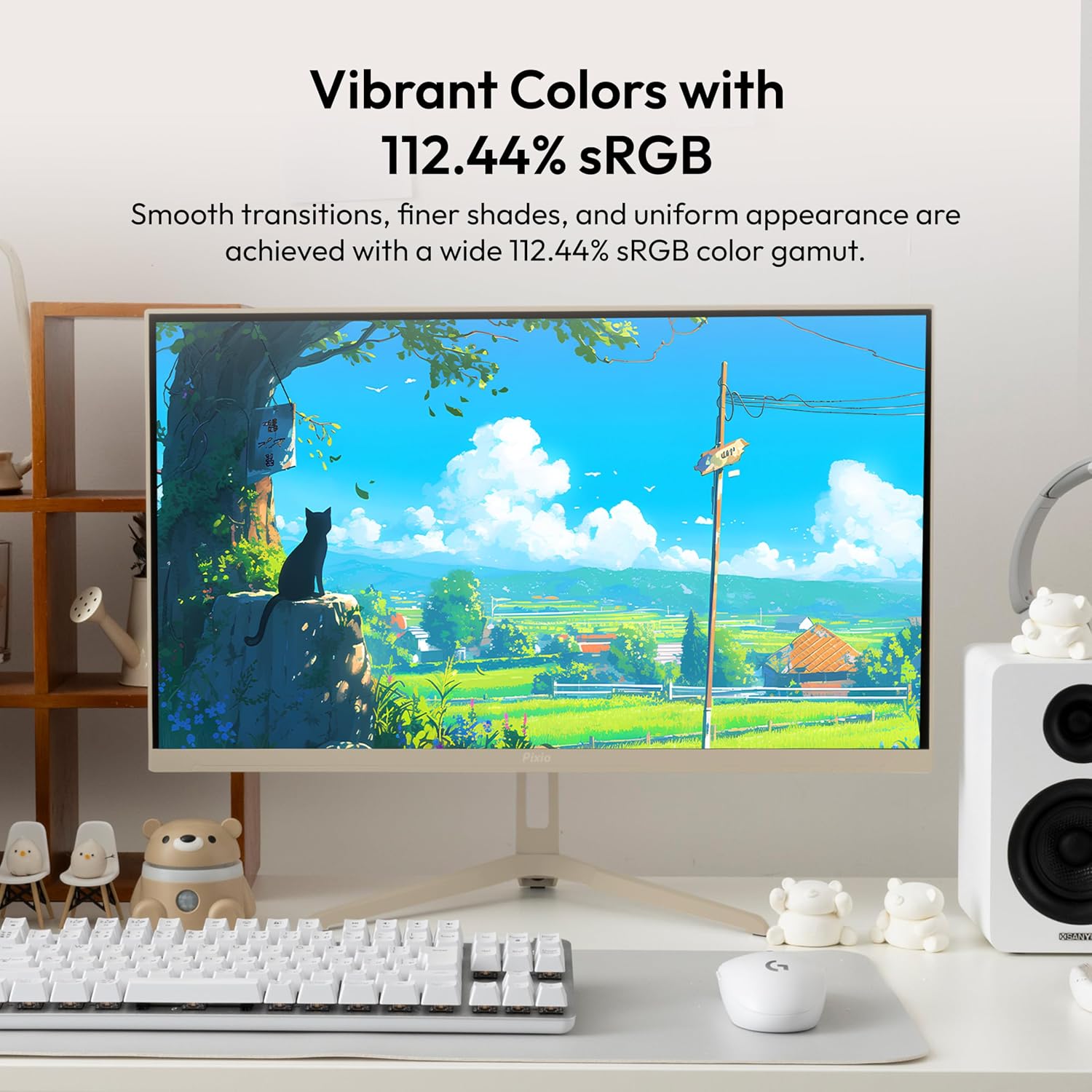 Pixio PX248 Wave Beige 24 inch 200Hz Refresh Rate FHD 1080p Resolution Fast IPS Panel 1ms GTG Response Time Built-in Speakers Gaming Monitor with Adaptive Sync