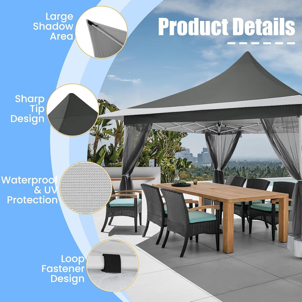 COBIZI 12x12 Pop up Canopy Gazebo on Clearance, Outdoor Canopy Tent with Mosquito Netting & Sandbags,Patio Portable Gazebo for Garden,Backyard & Lawn,Darkgrey