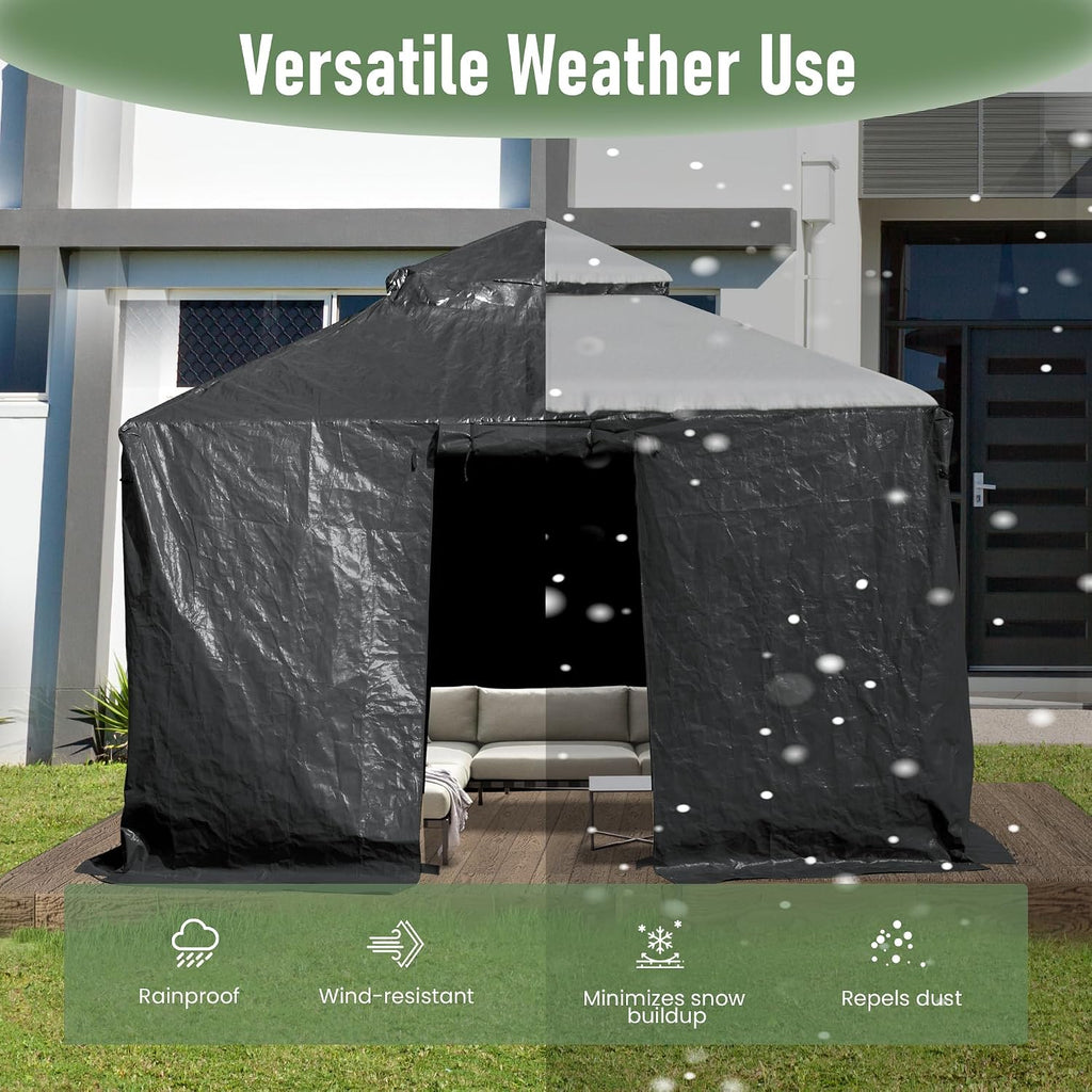 Domi 10' x 10' Winter Gazebo Cover, All Season Universal Waterproof Enclosed Cover with Sidewalls & Mesh Windows for Hardtop Gazebos, Heavy Duty All-Weather Outdoor Protection (Grey)