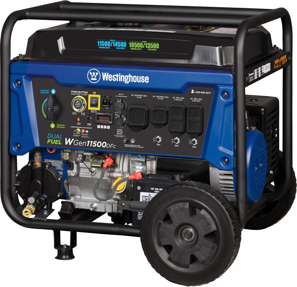 Westinghouse Outdoor Power Equipment 14500 Peak Watt Dual Fuel Home Backup Portable Generator, Remote Electric Start, Transfer Switch Ready, Gas and Propane Powered