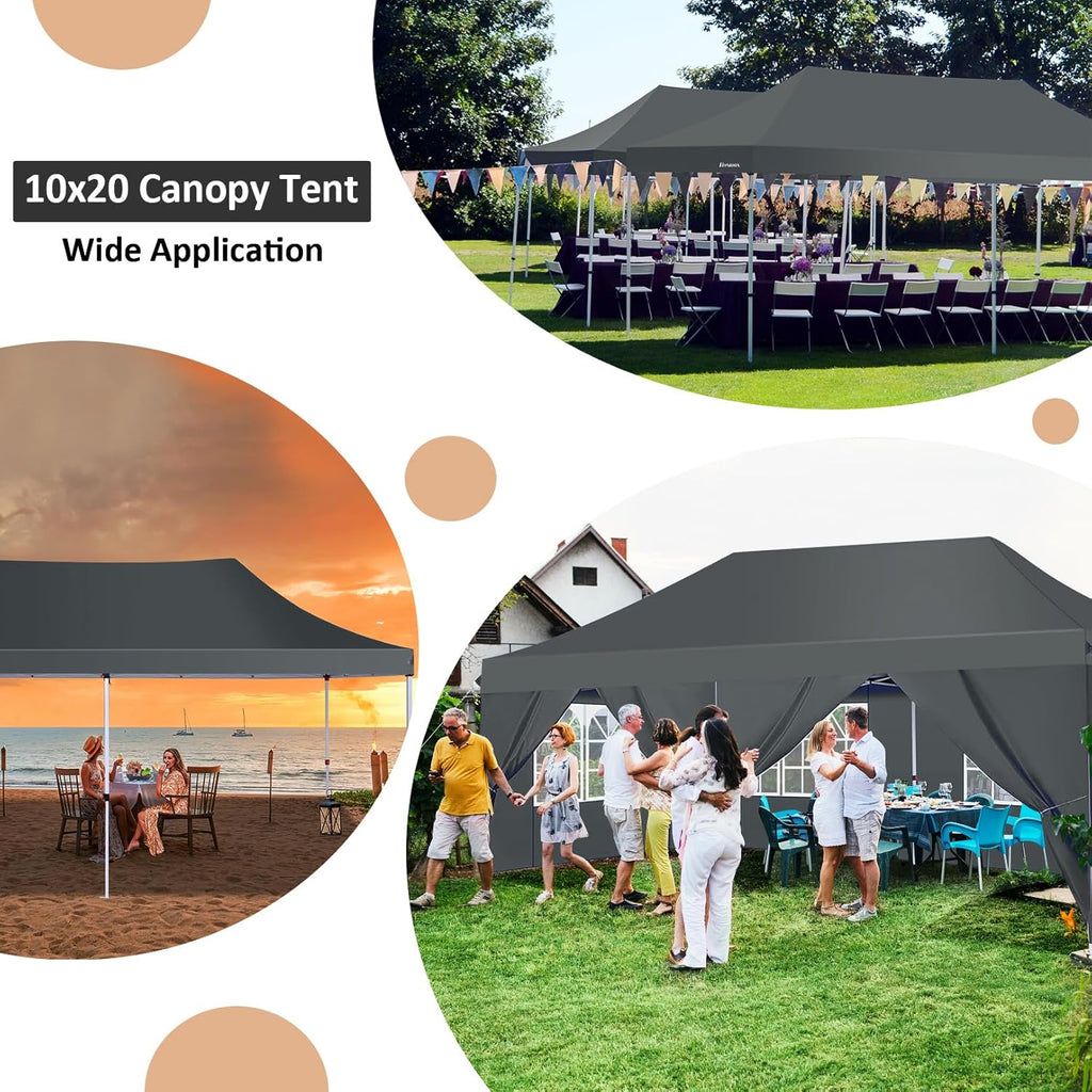 COBIZI 10x20 Pop Up Canopy with 6 Sidewalls, Conical Party Tent 10x20 with 3 Adjustable Height Waterproof, UV-Resistant with Carry Bag, Sandbag, Stake, Ropes for Parties, Commercial (Frame Upgraded)