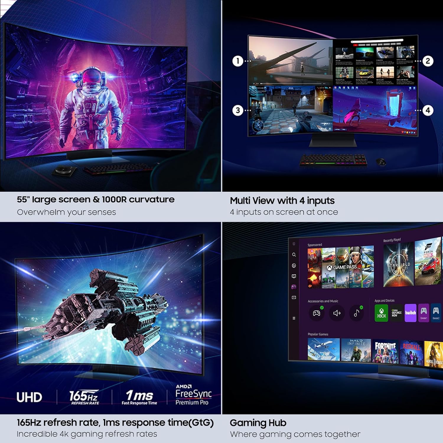Samsung 55' Odyssey Ark 2nd Gen 4K UHD 1000R Curved Gaming Monitor, 165Hz, 1ms, 4 Input Multi View, Quantum Mini-LED, AMD FreeSync Premium Pro, HDR 10+, Height Adjustable Screen, LS55CG970NNXGO