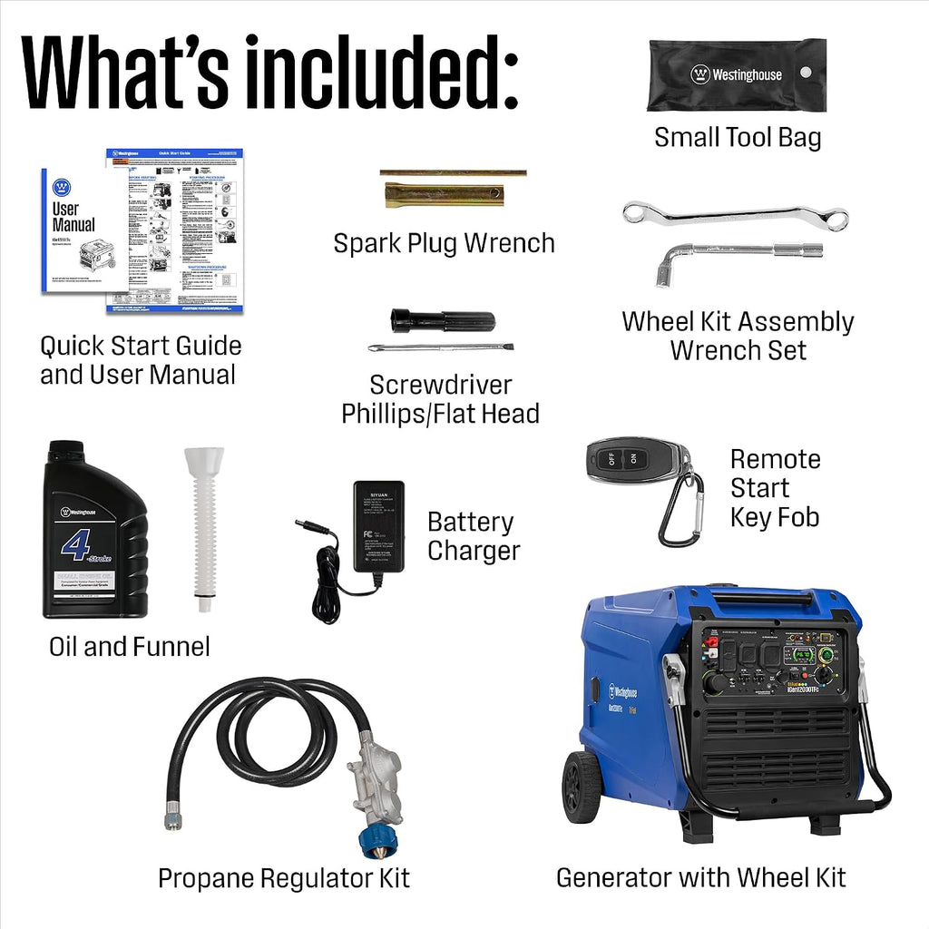 Westinghouse 12000 Peak Watt Tri-Fuel Portable Inverter Generator, Remote Start, Transfer Switch Ready, Gas/Propane/Natural Gas Powered, Low THD, Safe for Electronics, Parallel Capable, CO Sensor