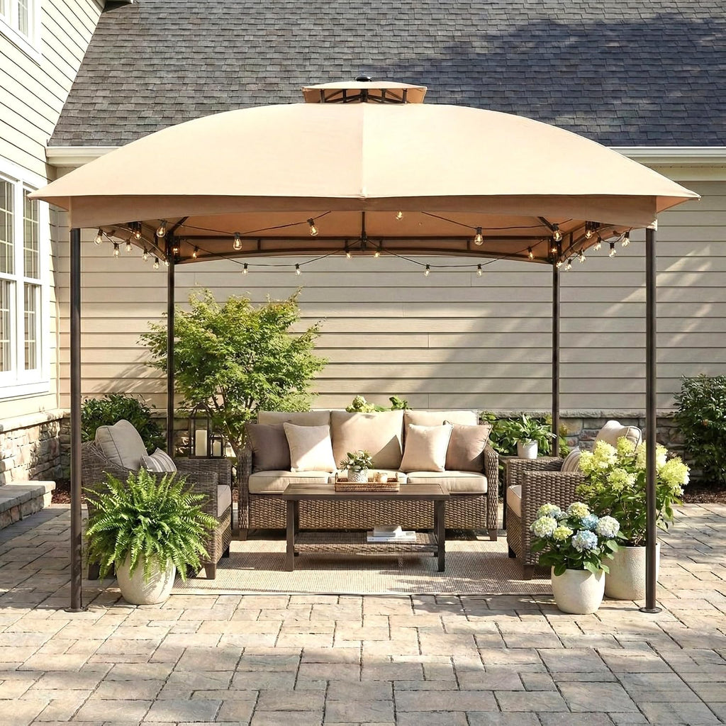 Garden Winds Reinforced Replacement Canopy Top Cover Compatible with The 47228320, 5520L BBB Solar 10' x 10' Gazebo – Classic Sand, RipLock 350