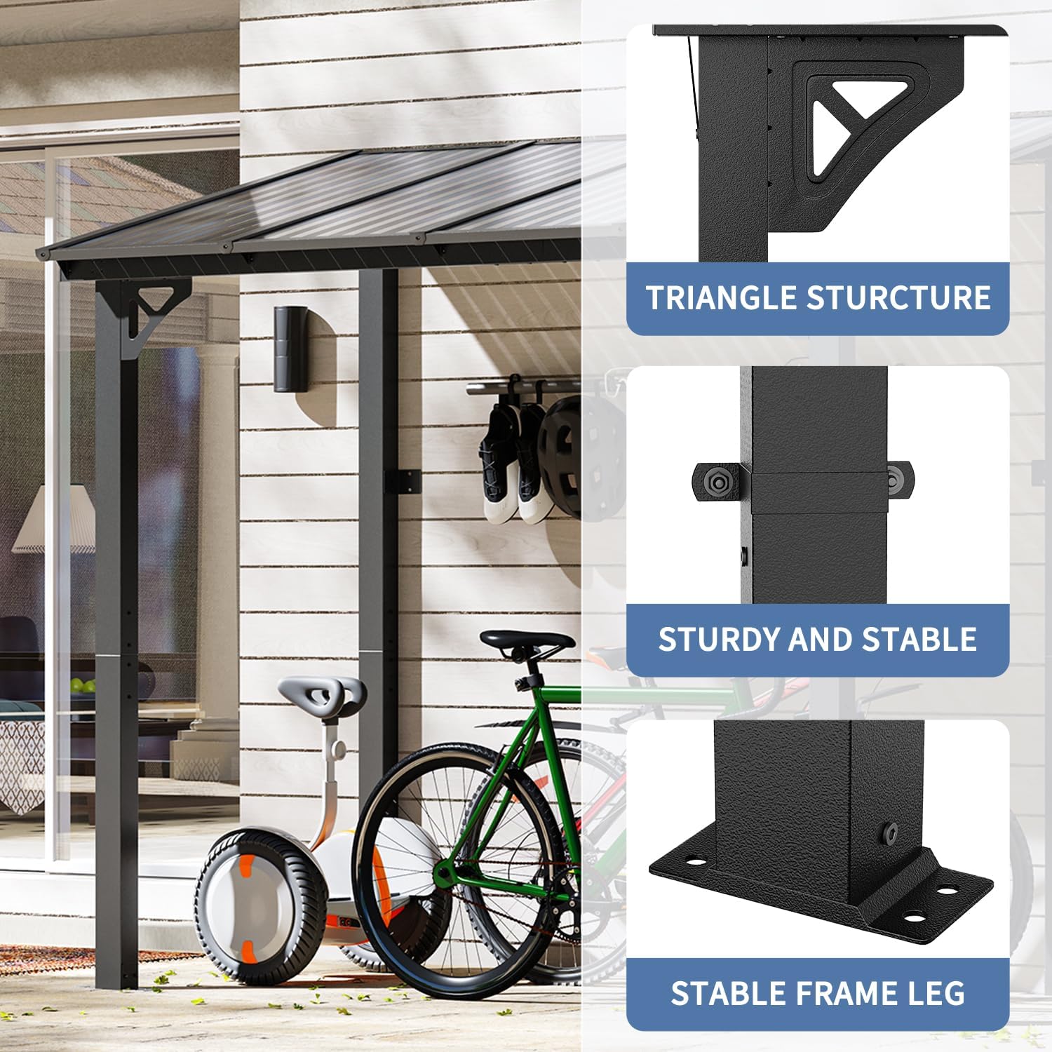 5' x 8' Gazebo for Patio, Gazebo Pergola with Sloped Roof, Large Wall-Mounted Heavy Duty Awnings, for Backyard