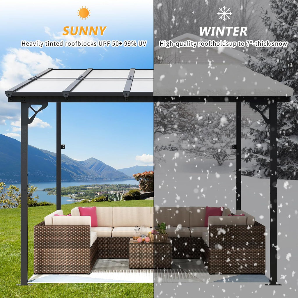 10' x 10' Gazebo for Patio, Gazebo Pergola with Sloped Roof, Large Wall-Mounted Heavy Duty Awnings, for Backyard, Patio, Deck and More