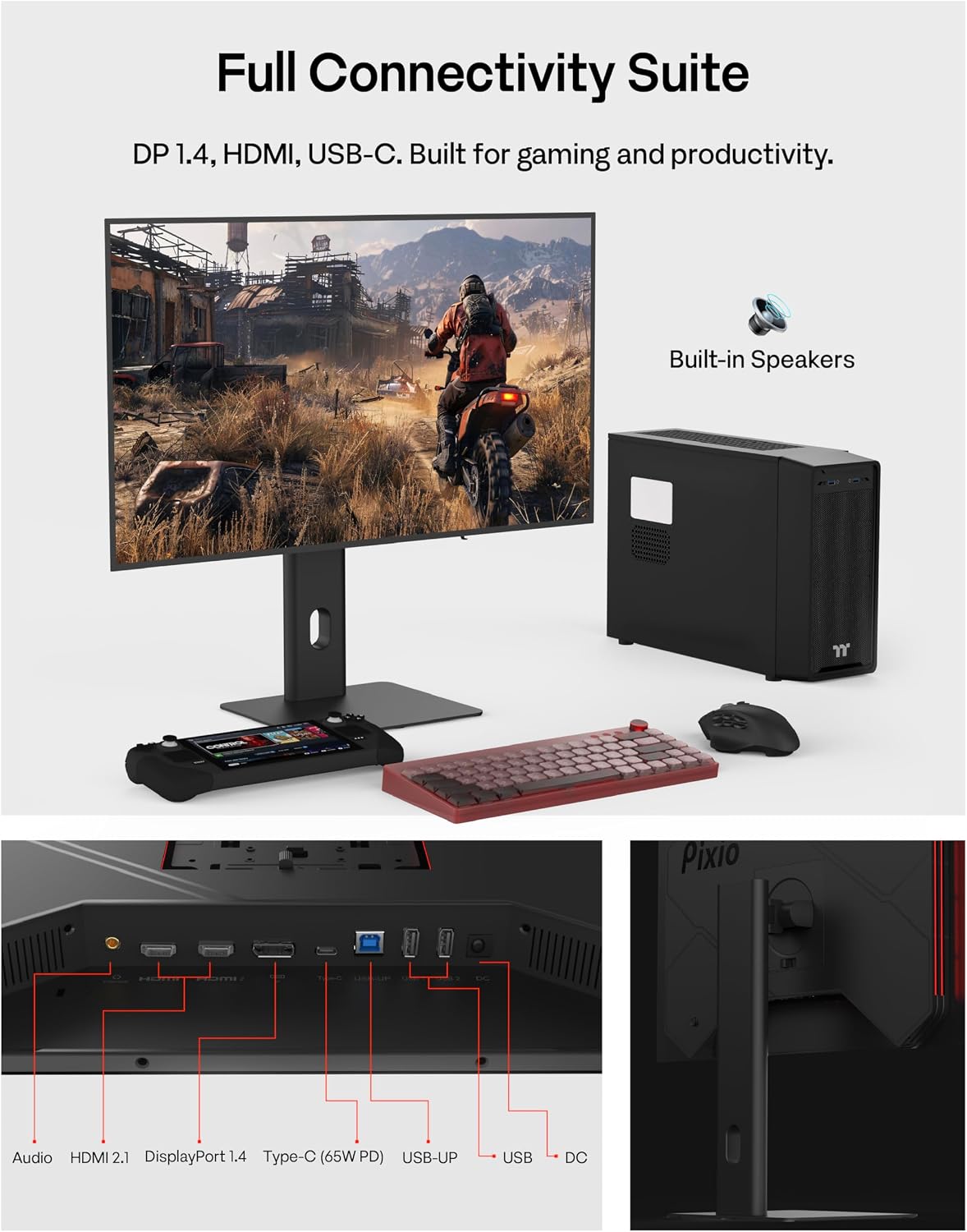 Pixio 27' WOLED Gaming Monitor, QHD 1440p, 240Hz, 0.03ms, DisplayHDR True Black 400, Adaptive Sync, KVM Switch, Fully Adjustable Stand, HDMI 2.1, DisplayPort, USB-C, RGB Light, PX277 OLED Max V2