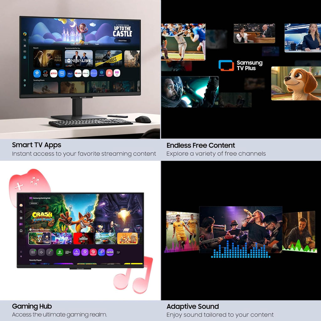 Samsung 27-Inch M5 (M50F) Series FHD Smart Monitor with Streaming TV, Speakers, HDR10, Gaming Hub, Multiple Ports, Workout Tracker, Vision Accessibility Tools, Black, LS27FM502ENXZA