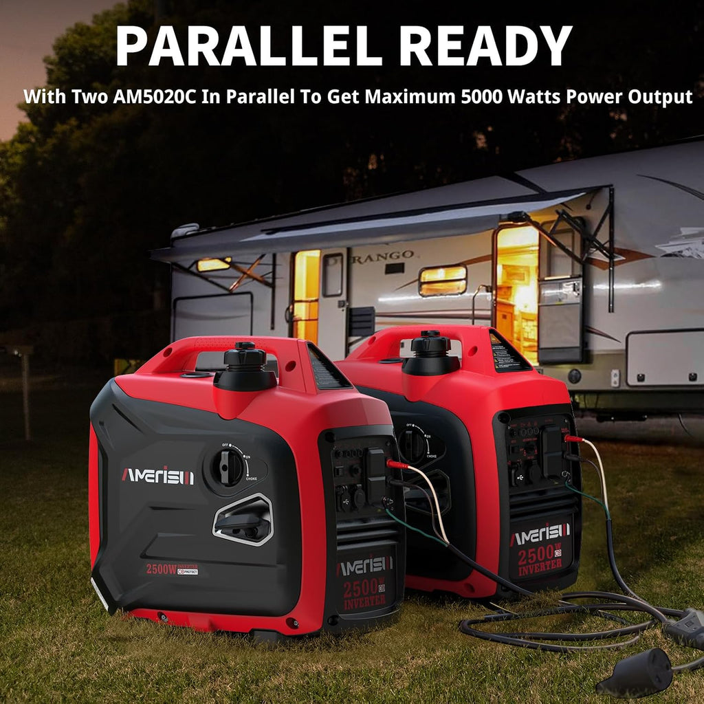 AMERISUN Inverter Generator 2500W, Gas Power Generator with CO Sensor for Camping and Home Backup, Long Runtime & Quiet Operation, EPA Compliant
