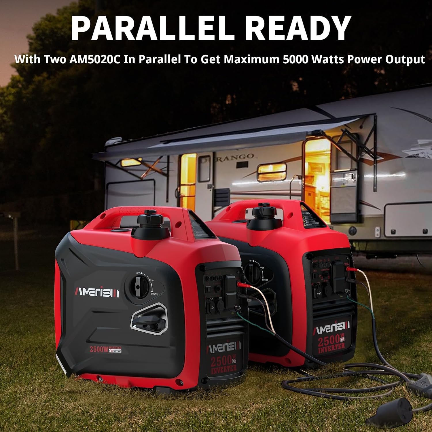 AMERISUN Inverter Generator 2500W, Gas Power Generator with CO Sensor for Camping and Home Backup, Long Runtime & Quiet Operation, EPA Compliant