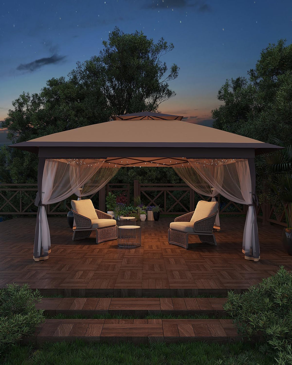 13x13ft Pop Up Gazebo, Outdoor Canopy Tent with Mosquito Netting, Heavy Duty Party Tent Shelter with Waterproof and Ultraviolet Double Roof for Backyard, Garden, Lawn and Deck (Khaki)