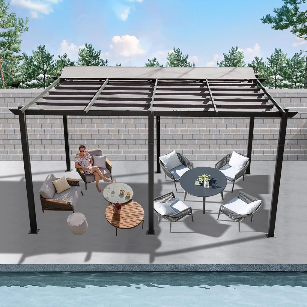 Domi 11x16ft Outdoor Retractable Pergola with Sun Shade Canopy, Pergolas and Gazebos Clearance, Patio Metal Canopy for Deck, Garden, Backyard