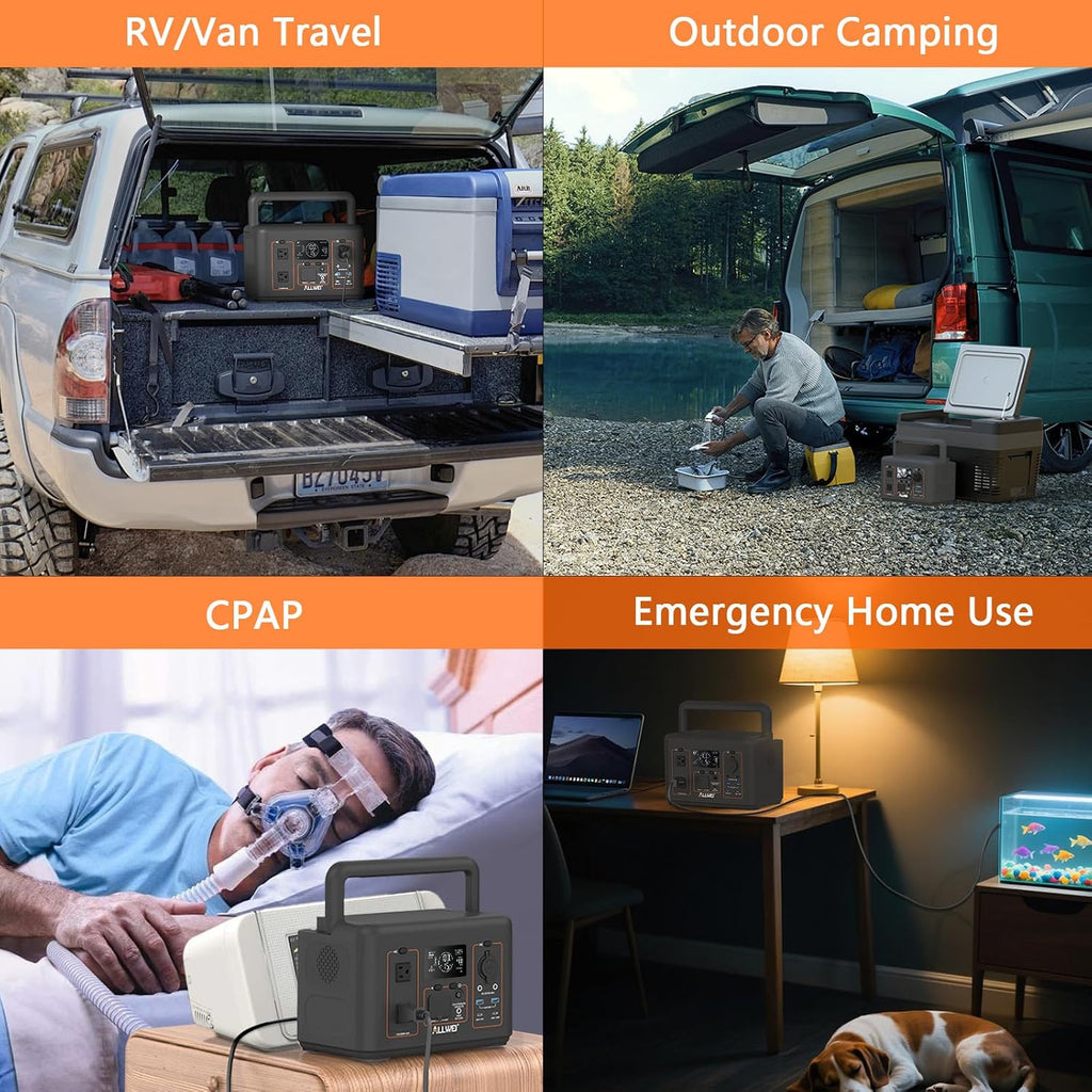 ALLWEI Portable Power Station 500W, 512Wh LiFePO4 Battery, UPS Function, 2.5Hrs Fast Charge, 2 AC Outlets(Surge 1000W), Solar Generator for Outdoor Camping RV CPAP Home Emergency