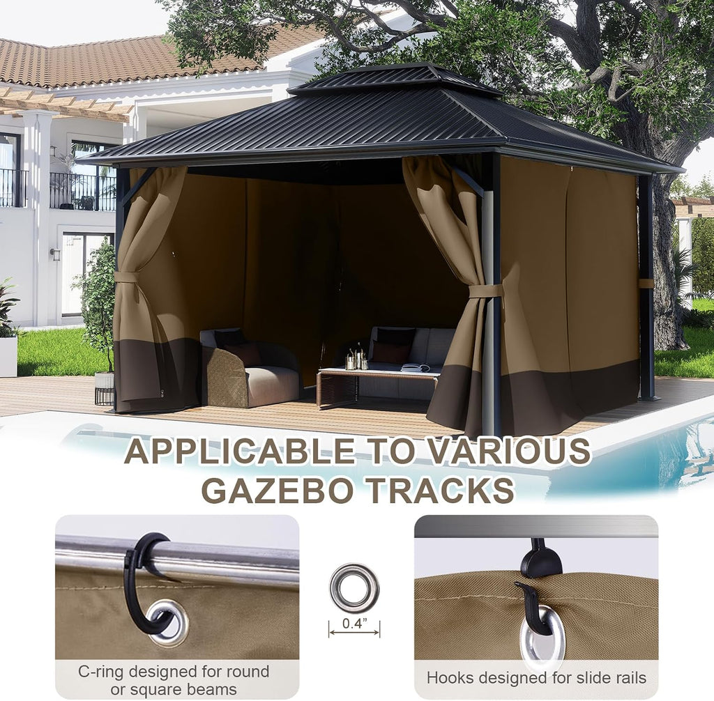 BPS 12' x 14' Gazebo Privacy Curtains with Double Zipper, 4-Panels Side Wall Universal Gazebo Side Panels Replacement for Patio, Outdoor Canopy, Garden and Backyard (Curtain Only)