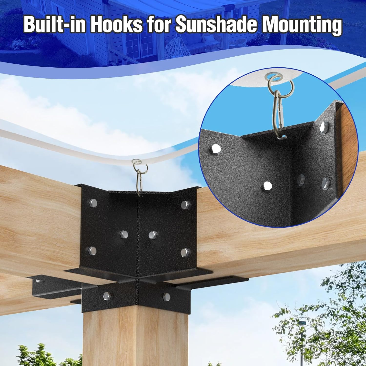 12PCS 3-Way & 4-Way Pergola Brackets, 4'x4' Pergola Kit, Wood Post Base Bracket for Gazebos, Patio Pergolas, Log Cabin, Wooden Beams