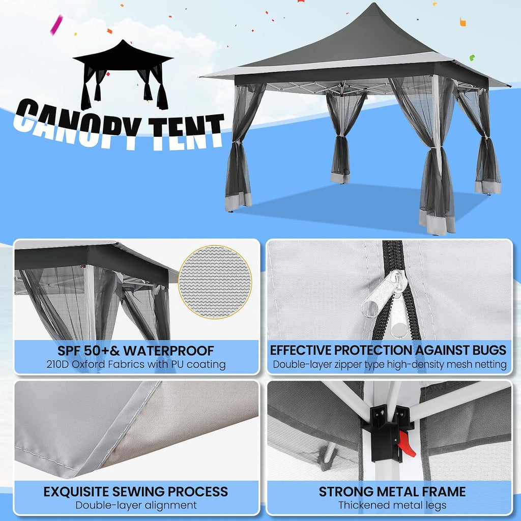 COBIZI 12x12 Pop up Canopy Gazebo on Clearance, Outdoor Canopy Tent with Mosquito Netting & Sandbags,Patio Portable Gazebo for Garden,Backyard & Lawn,Darkgrey