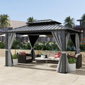 DWVO 10x12ft Hardtop Gazebo Double Roof with Nettings and Curtains, Heavy Duty Galvanized Steel Outdoor Vertical Stripes Roof for Patio, Backyard, Deck, Lawns, Grey