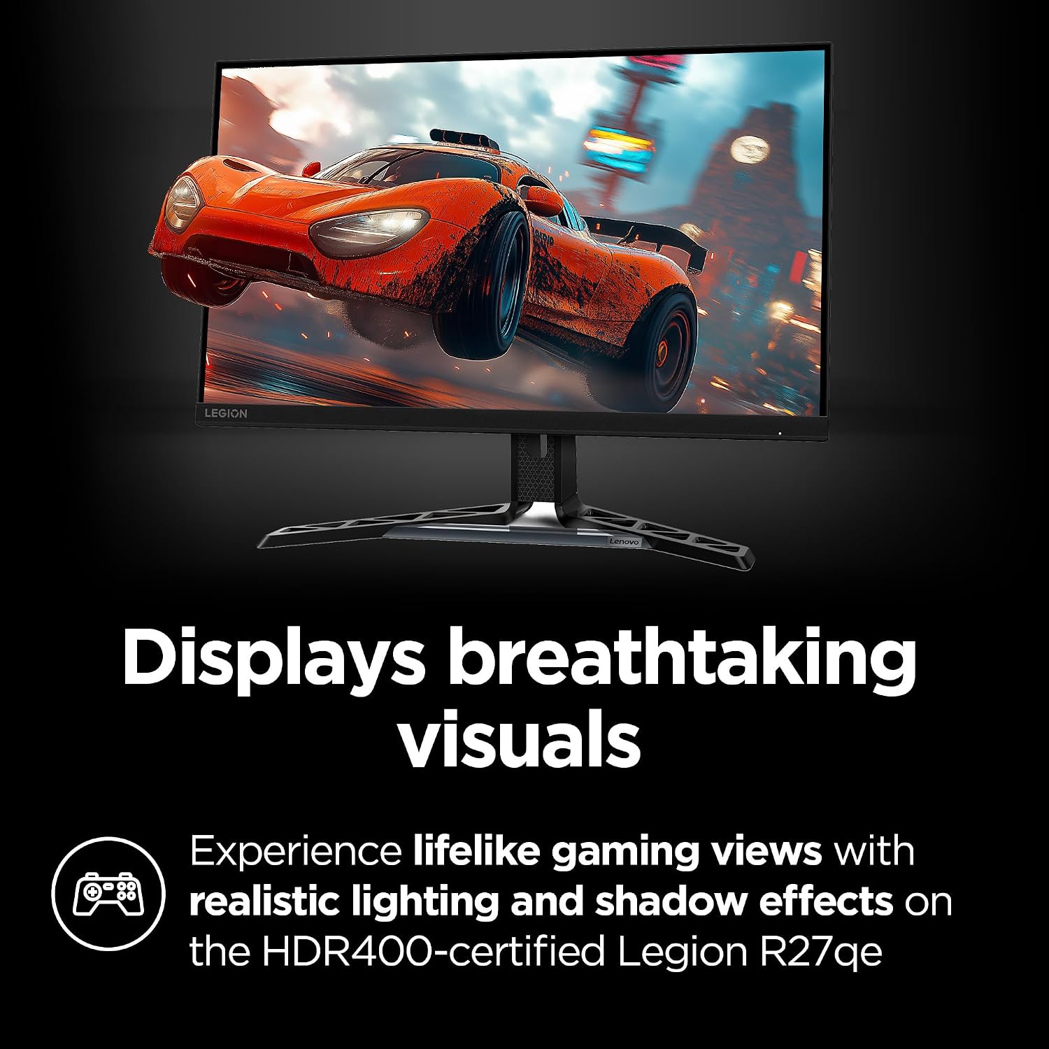 Lenovo Legion R27qe Gaming Monitor, 27' QHD Display, 180Hz, 0.5ms Response, AMD FreeSync, HDR400, Lift/Tilt/Pivot/Swivel Stand, HDMI 2.1 and DisplayPort 1.4, 450 nits, Black