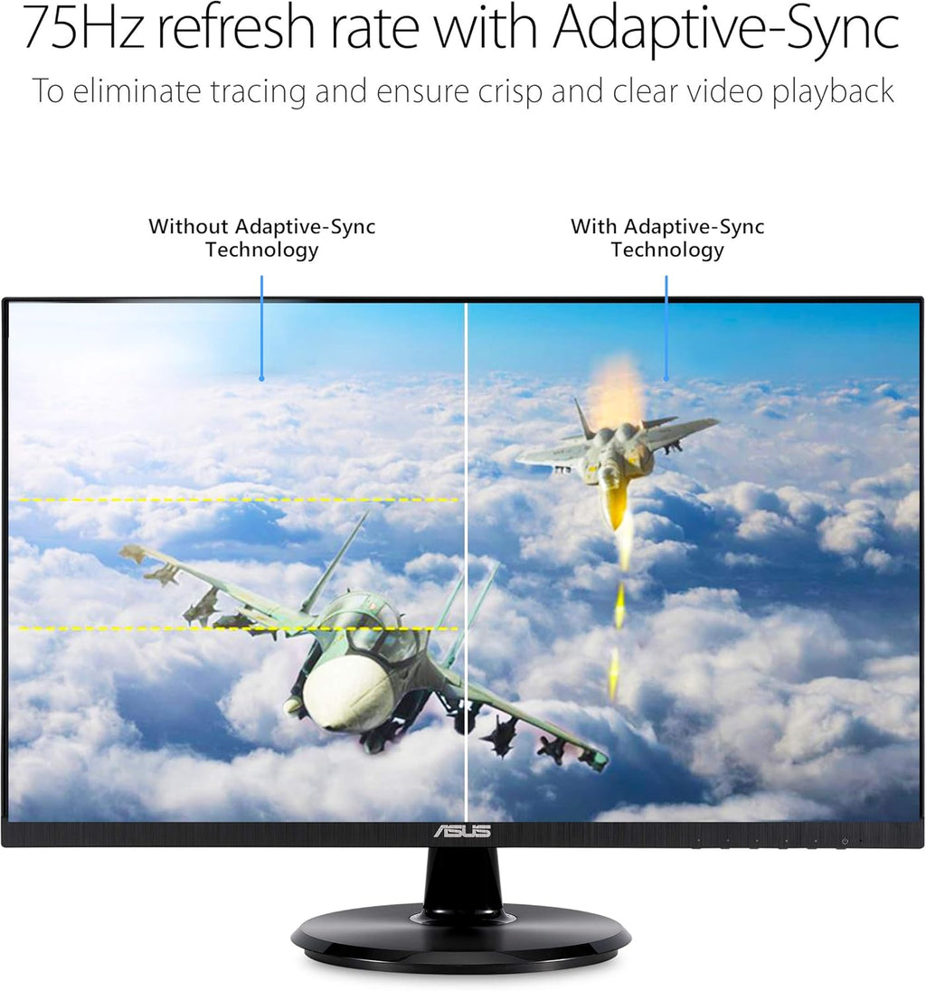 ASUS 24-Inch Desktop Monitor - 1080P Full HD, 75Hz, IPS, Adaptive-Sync/FreeSync, Eye Care, HDMI DisplayPort VGA, Frameless, VESA Wall Mountable - VA24DQ