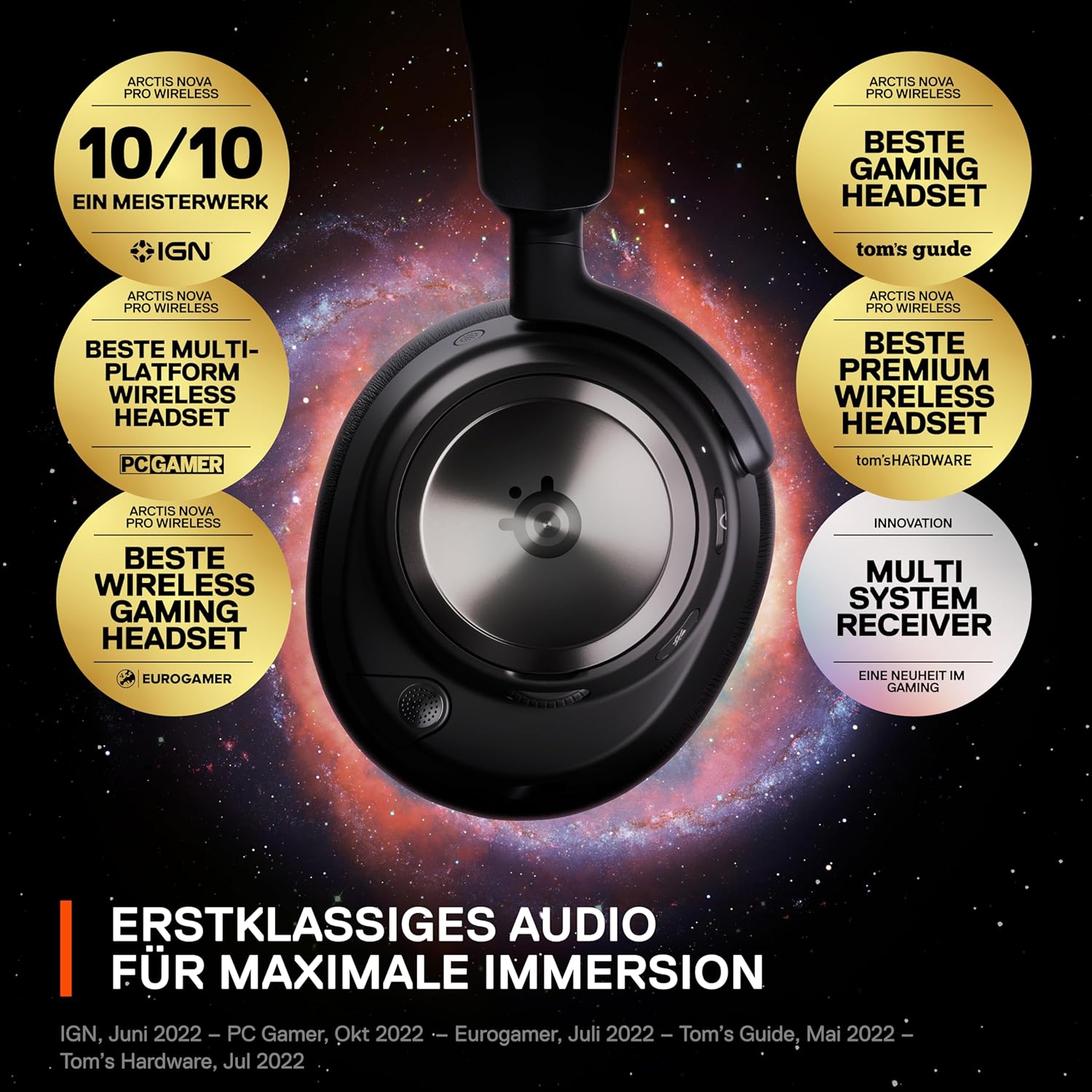 SteelSeries Arctis Nova Pro Wireless 61520 Gaming Headphones, Wireless, Sealed, High Resolution Active Noise Canceling, Compatible with PC, PS5, PS4, Switch, Hi-Fi Sound, Black, Adjustable