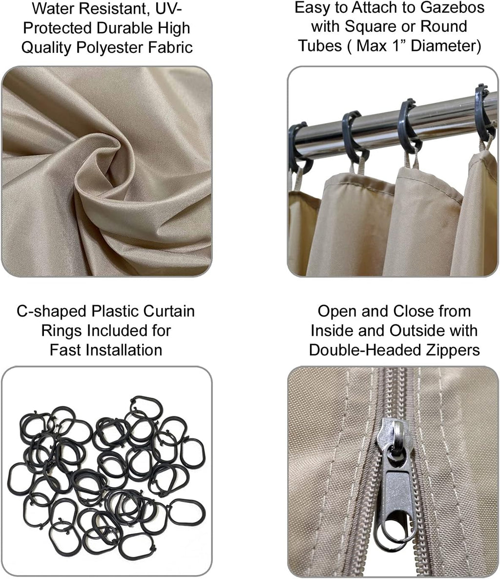 Westcharm Universal Gazebo Curtains 12' X 12' Replacement 4 Panels Privacy Curtain Set for Gazebo Outdoor (Privacy Side Wall Set Only)