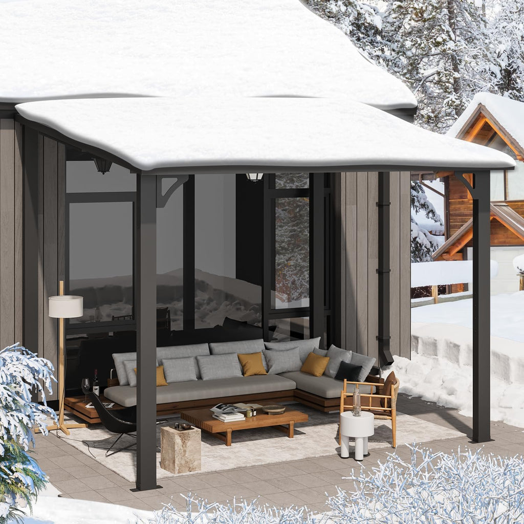 AECOJOY 10'x8' Pergola Hardtop Outdoor Gazebo for Patio, Small Heavy Duty Lean to Metal Pergolas and Gazebos Clearance, Wall-Mounted Grill Gazebo Galvanized Steel Patio Roof Awnings for Patio, Decks