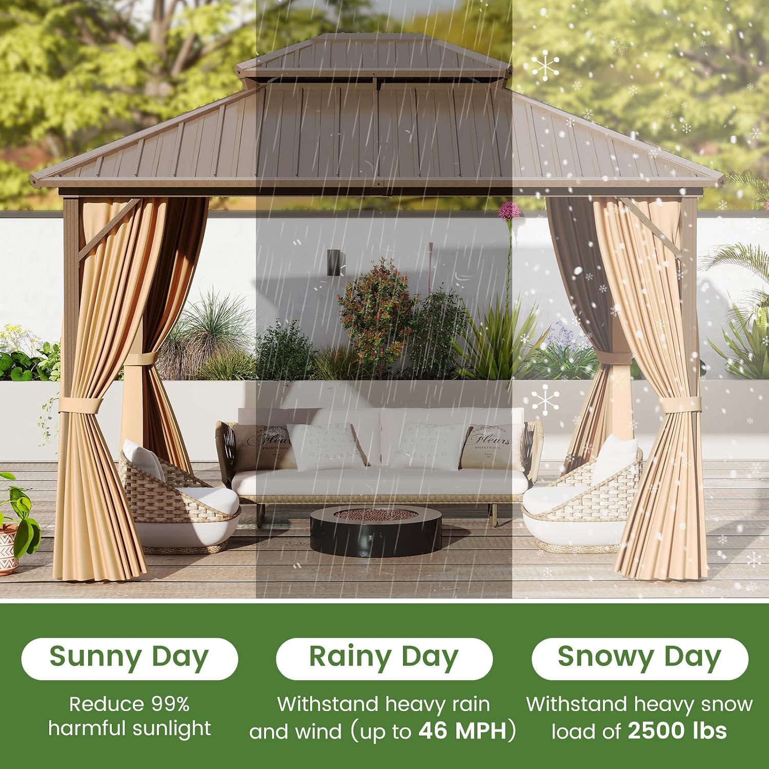 Tangkula 12x12 FT Hardtop Gazebo, Outdoor Permanent Pavilion Shelter with Netting & Curtain, Heavy-Duty Double Galvanized Metal Roof, Aluminum Frame, Outdoor Gazebo for Patio Garden Deck Lawn