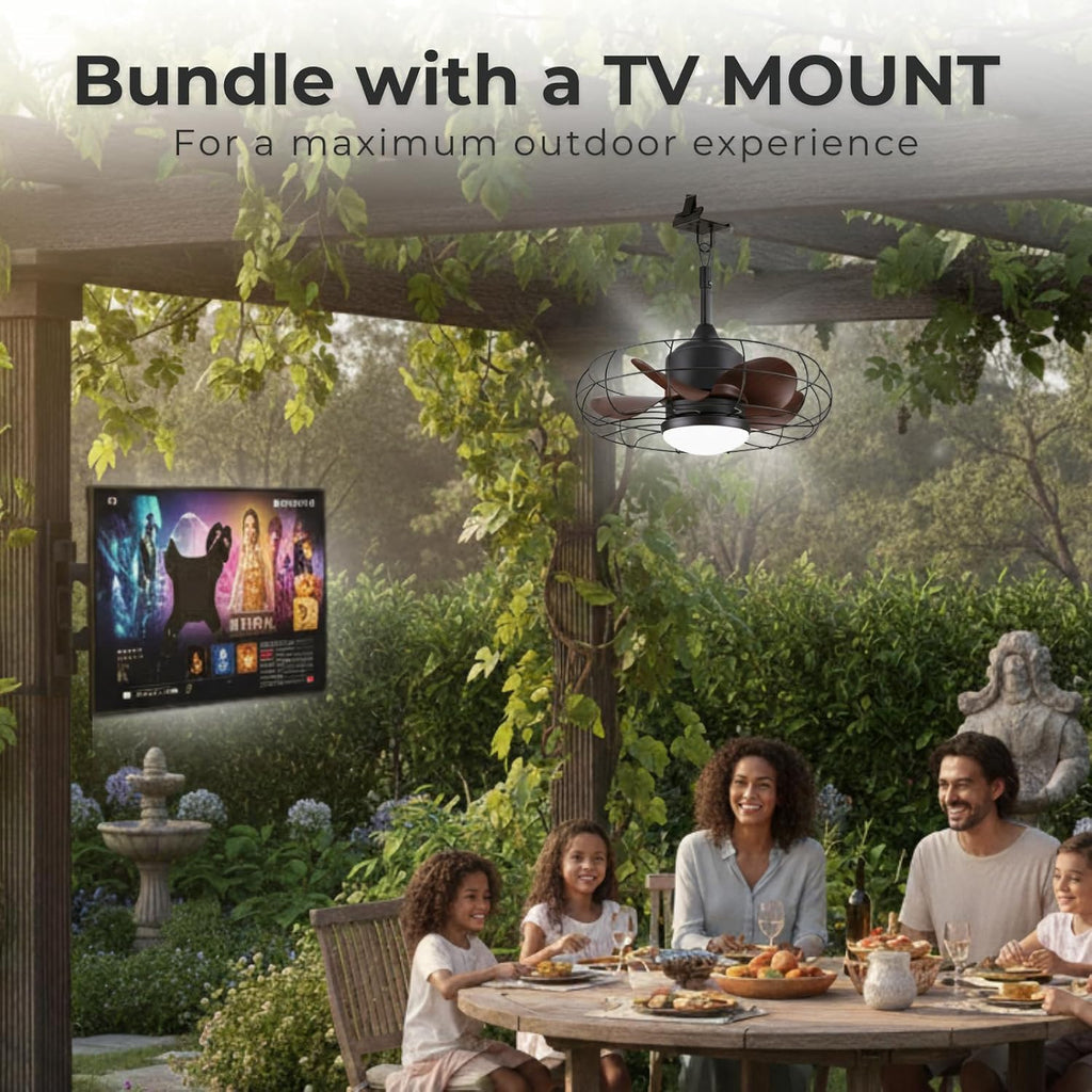CondoMounts ZeboZap ZZFANC201B 20' Outdoor Ceiling Fan with Lights for Patios, Gazebo and Pergola. Plug in Gazebo Ceiling Fan with Remote Control, Waterproof Caged Hanging Fans with Hook and strap