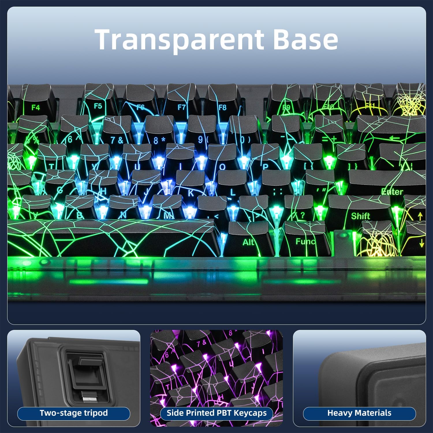 ZORNHER ZH980 Mechanical Keyboard Wireless,95% Creamy Keyboard with Number Pad,Hot-Swappable Custom Gaming Keyboard,Shine Through Spider Web PC,Loud Clicky Blue Switches