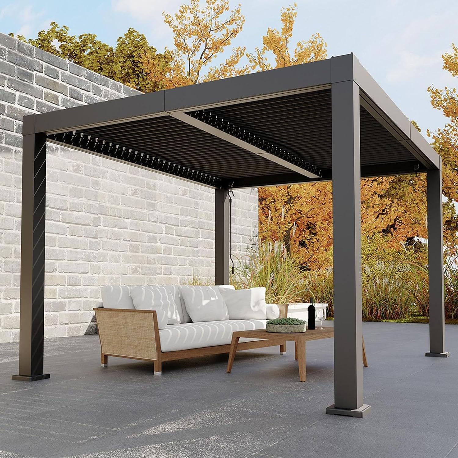 Louvered Pergola, Outdoor Pergola with Adjustable Louvered Roof, Reinforced Aluminum Frame, Integrated Drainage System, Hardtop Gazebo for Patio