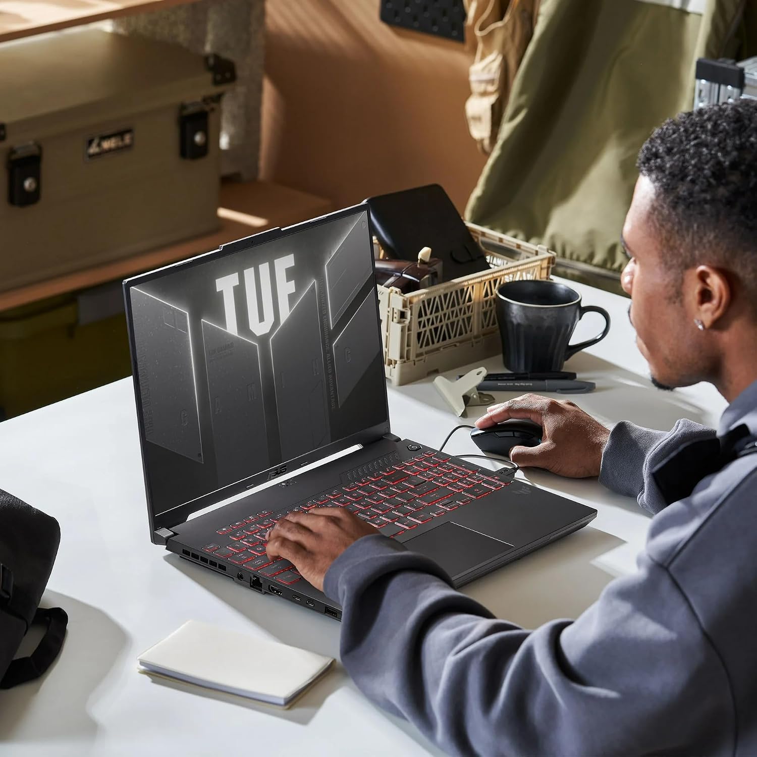 ASUS TUF Gaming A16 Laptop, 16'FHD + 144Hz Gaming Laptop, AMD Ryzen 7-7445HS, NVIDIA GeForce RTX 4050, 16 GB DDR5, 1 TB SSD, BK, Gray, Windows 11 Home, TWE Laptop Foldable Stand