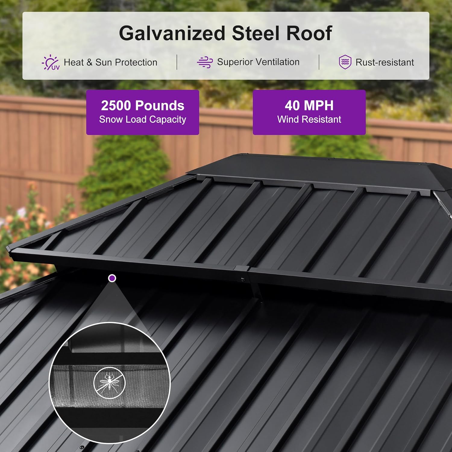 PURPLE LEAF 12' X 14' Outdoor Hardtop Gazebo for Patio Galvanized Steel Double Roof Permanent Canopy Teak Finish Coated Aluminum Frame Pavilion Gazebo with Netting and Khaki Curtains