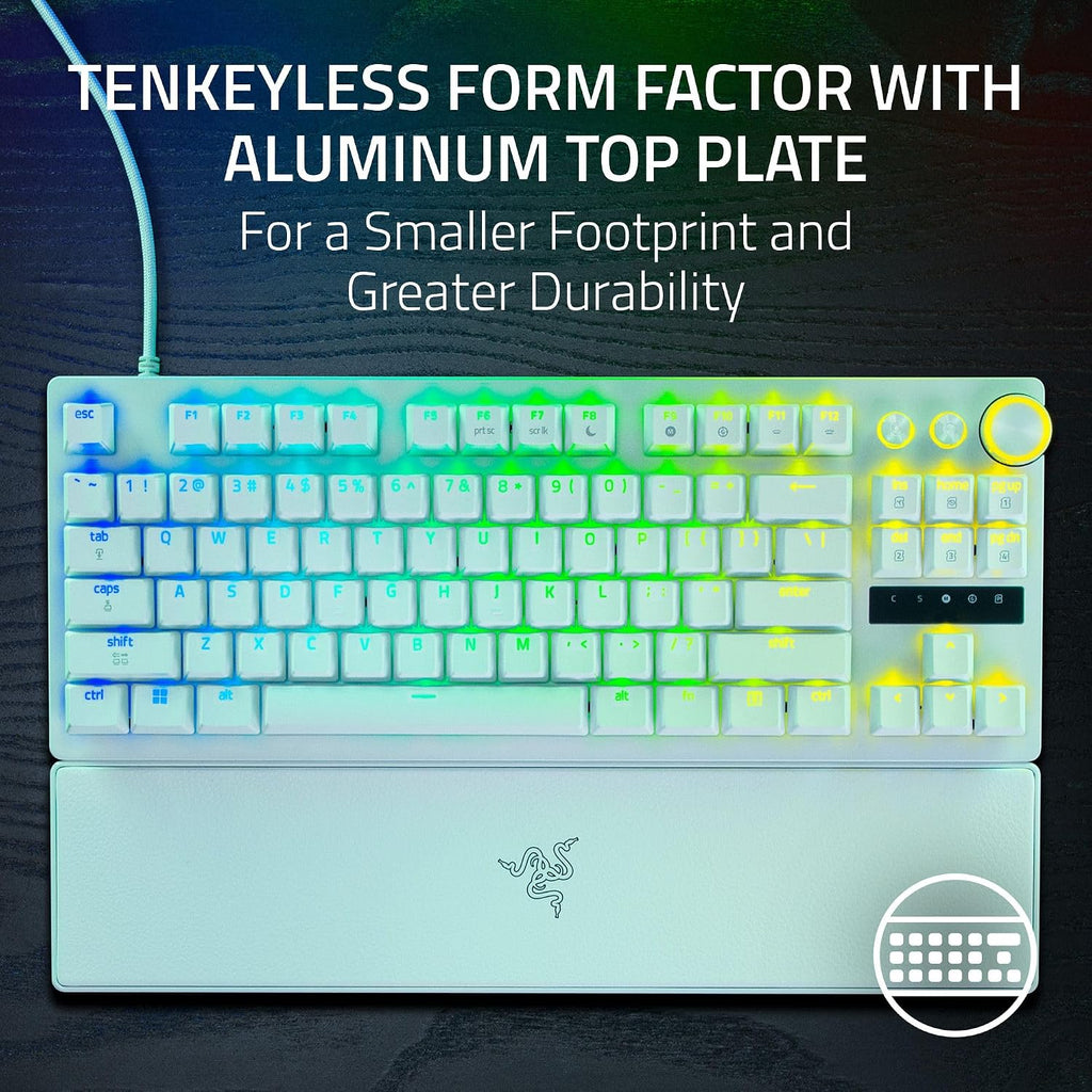 Razer Huntsman V3 Pro TKL 8KHz Esports Gaming Keyboard: Analog Optical Switches Gen 2-8000 Hz Polling Snap Tap - Rapid Trigger - Adjustable Actuation - Media Controls - PBT Keycaps - White