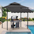 MAGIC UNION 8x8 FT Grill Gazebo with Side Awning, 2-Tier Barbecue Canopy Shelter with 2 Shelves, 7 Hanging Hooks, Bottle Opener, Outdoor Grilling Awnings Tent for Backyard Garden Poolside (Gray)