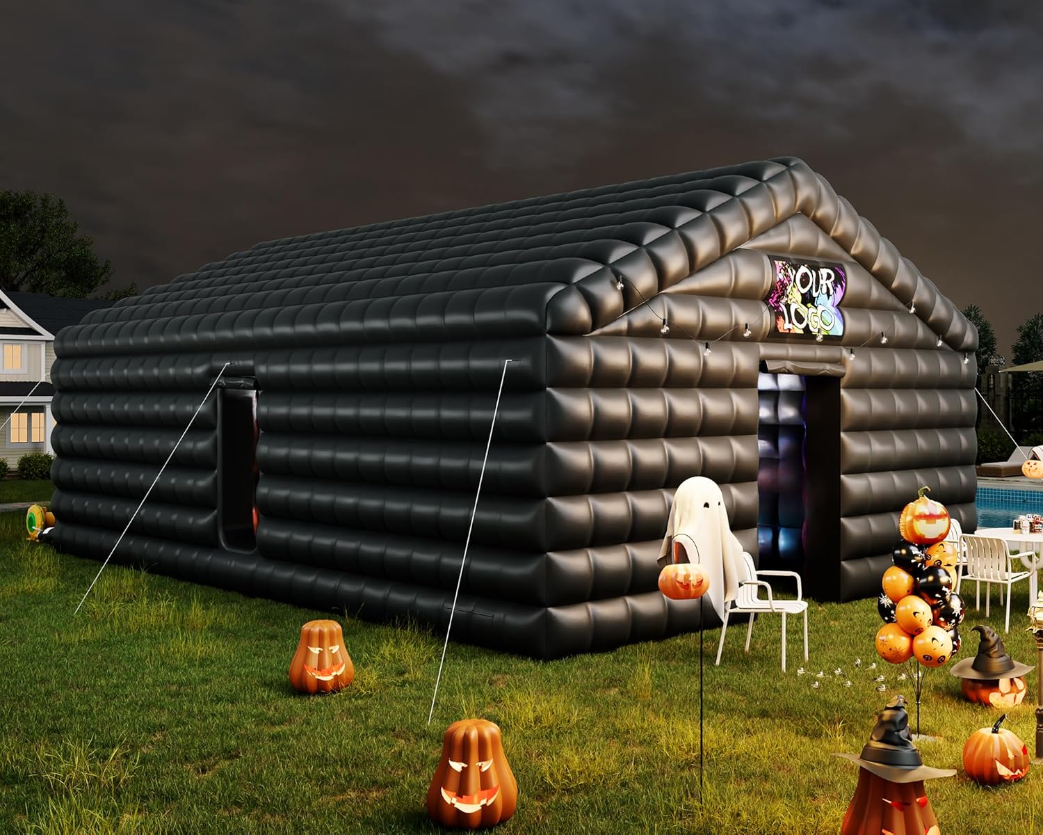SPECRAFT 30x20x14 FT Large Inflatable Nightclub, Inflatable Tent for Parties with 2 Sides Escape Doors, Party Tent for Birthday Party/Outdoor Events, Black
