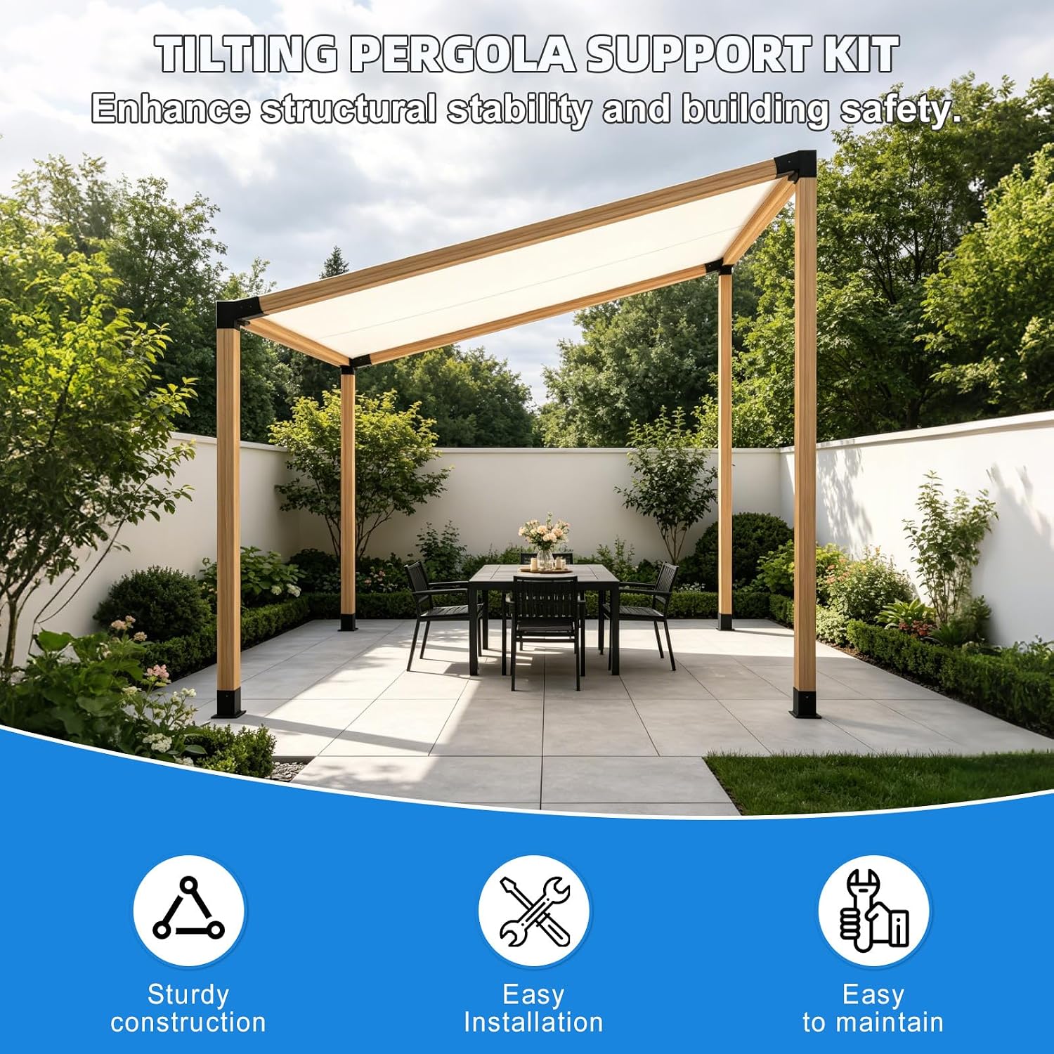 15° Pergola Brackets 75° Corner Bracket with Post Base, pergola kit for 4x4'' (Actual: 3.64x3.64''), Pergola Bracket Kit 4x4 Powder-Coated, Wooden Beams Lumber Gazebos Patio Pergola Lean to Porch Roof