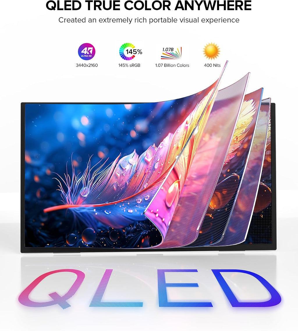 UPERFECT Portable Monitor 4K 60Hz 18.5', 145% sRGB QLED Laptop Monitor, 400 Nits Ultra-Slim Monitor, USB-C & HDMI, VESA & Case, Travel Second Screen for Laptop, Computer, Mini PC, Game Consoles