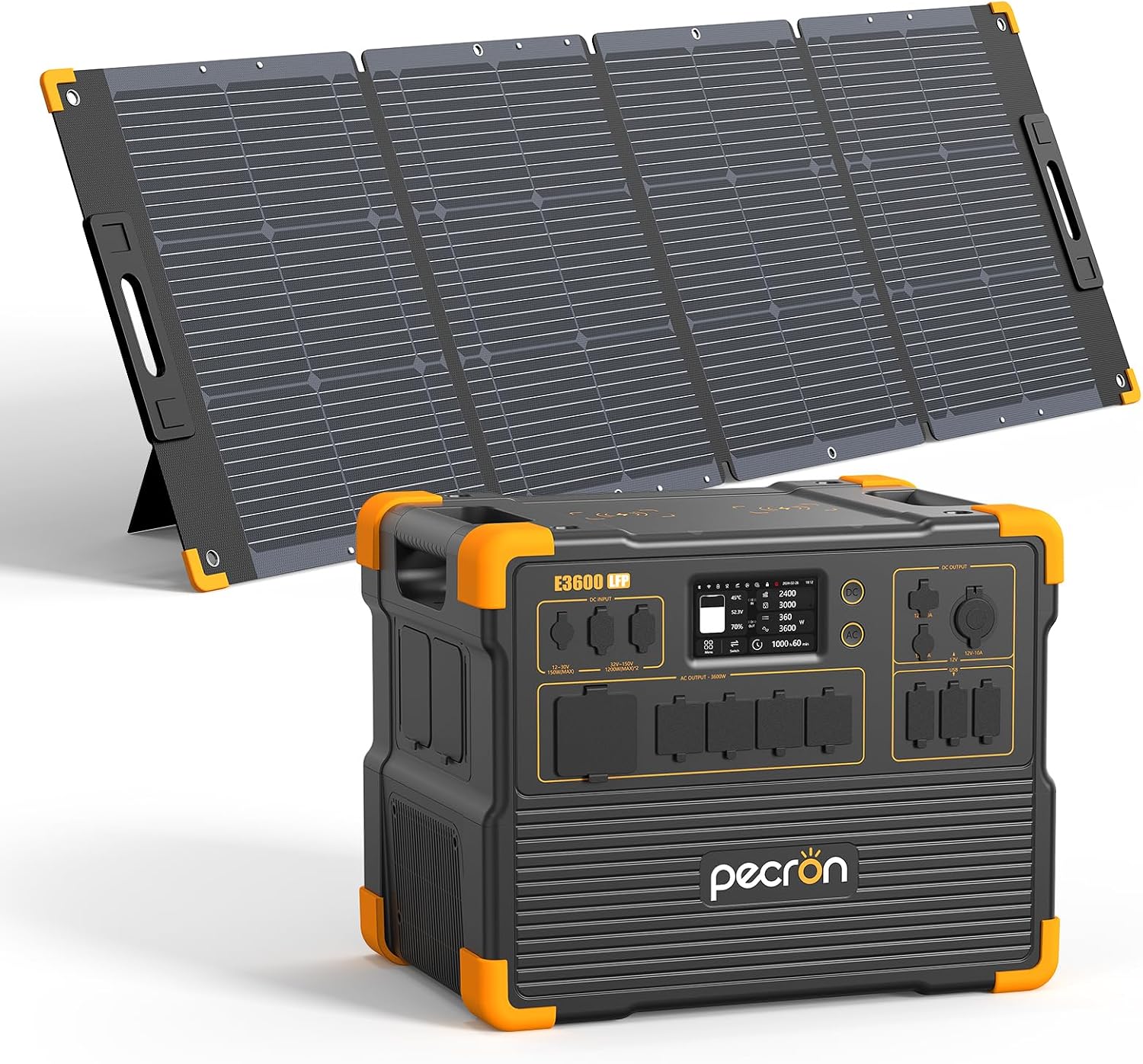 PECRON Solar Generator E3600LFP 3072Wh with 300W Solar Panel, 5x3600W AC Outlets Portable Power Station, LiFePO4 Battery Backup Expanded to 18.43kWh, Power Station for Home Use, RV, Camping, CPAP