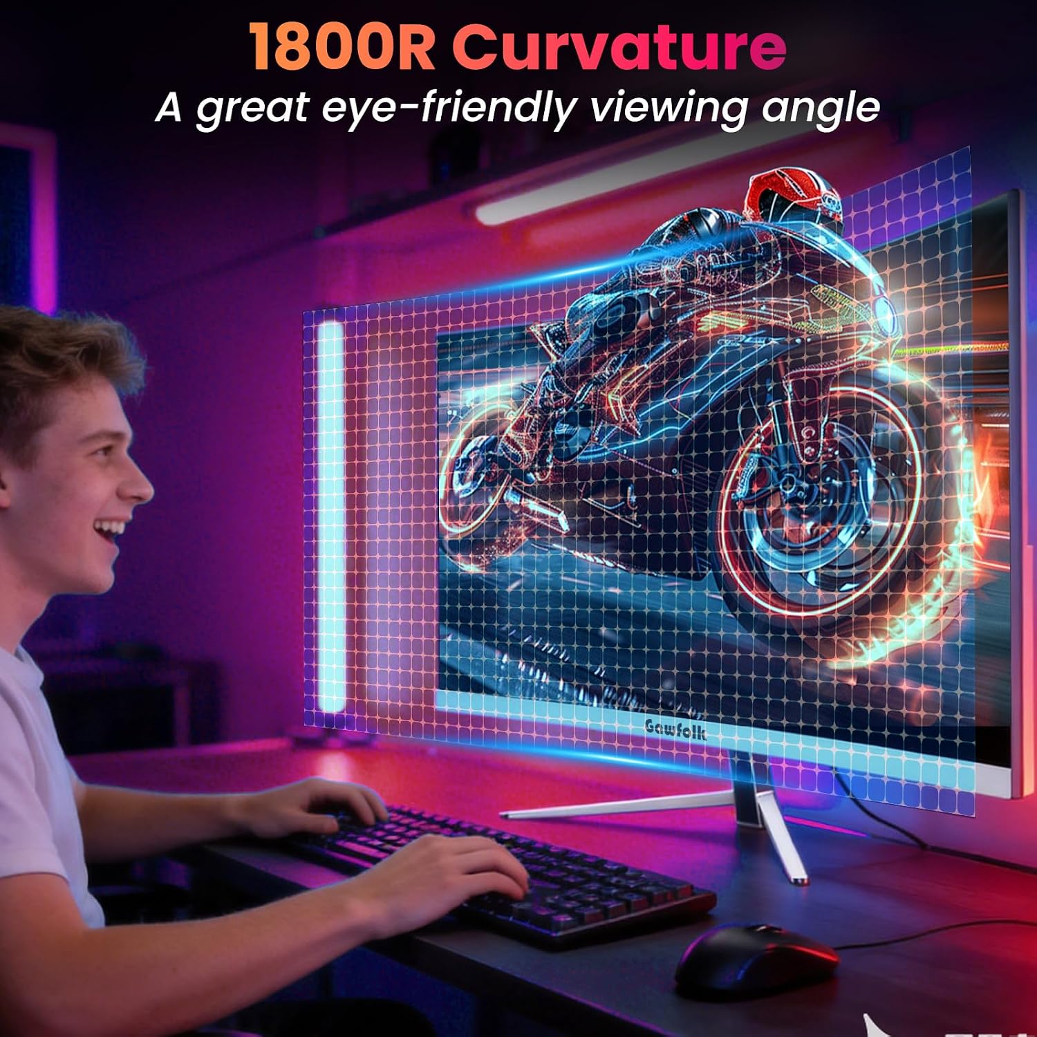 Gawfolk 27' Curved Gaming Monitor, 180Hz/200Hz FHD 1920x1080 1800R Immersive VA Panel, 1ms Response Time, FreeSync, Built-in Speakers, HDMI, VESA Mountable, White