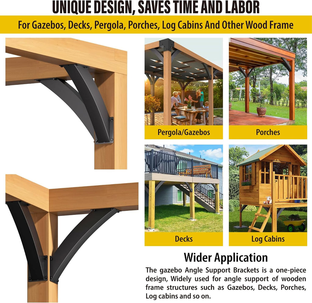 AECXM Heavy Duty 4''x4'' (Actual: 3.2''x3.2'') Arc 45° Angle Support Brackets, for gazebos, Decks, porches, Log Cabins and Other Wood Frame Degree Angle Pergola (4-Bracket)