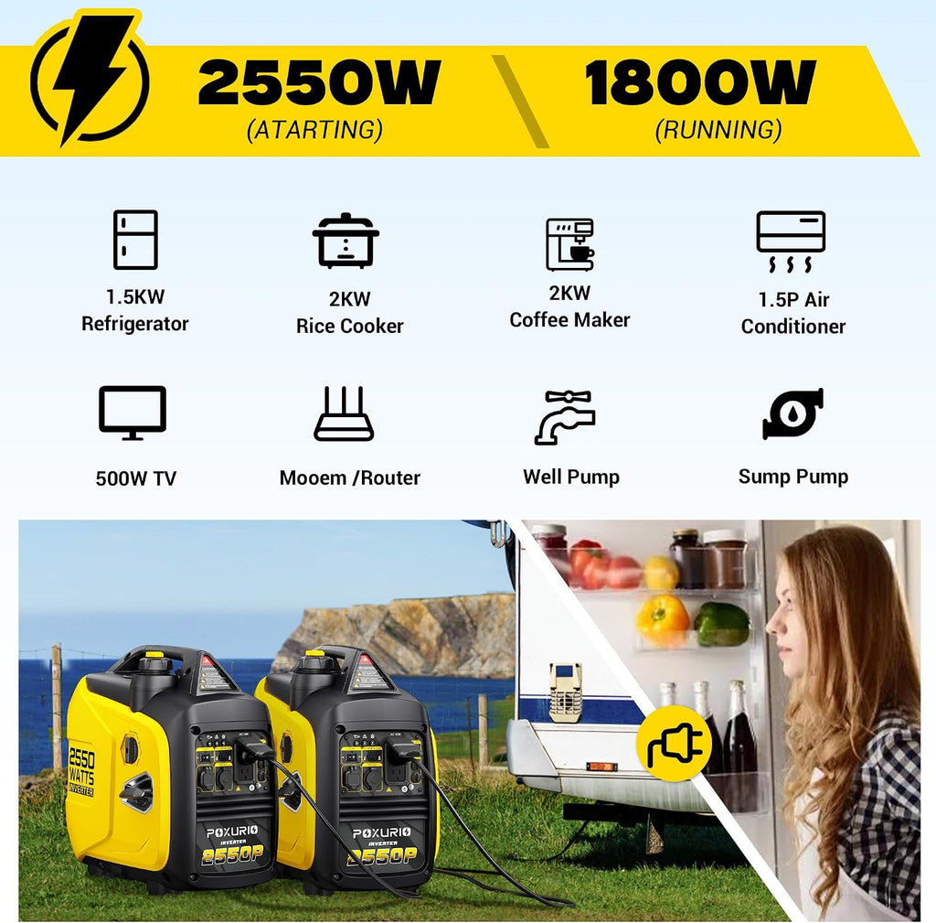 2550-Watt Portable Inverter Generator for Home Use, 1.06Gallon Large Fuel Tank Up to 10 Hours Use, 120V Gas Powered Generator Super Quiet - EPA Compliant-Yellow