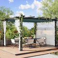10x13 Ft Outdoor Aluminum Pergola, Upgraded Grey Retractable Pergola with Adjustable Roof & Side Mesh Screen, Modern Metal Patio Gazebo for Deck, Backyard, Porch, Vineyards, Blue + White