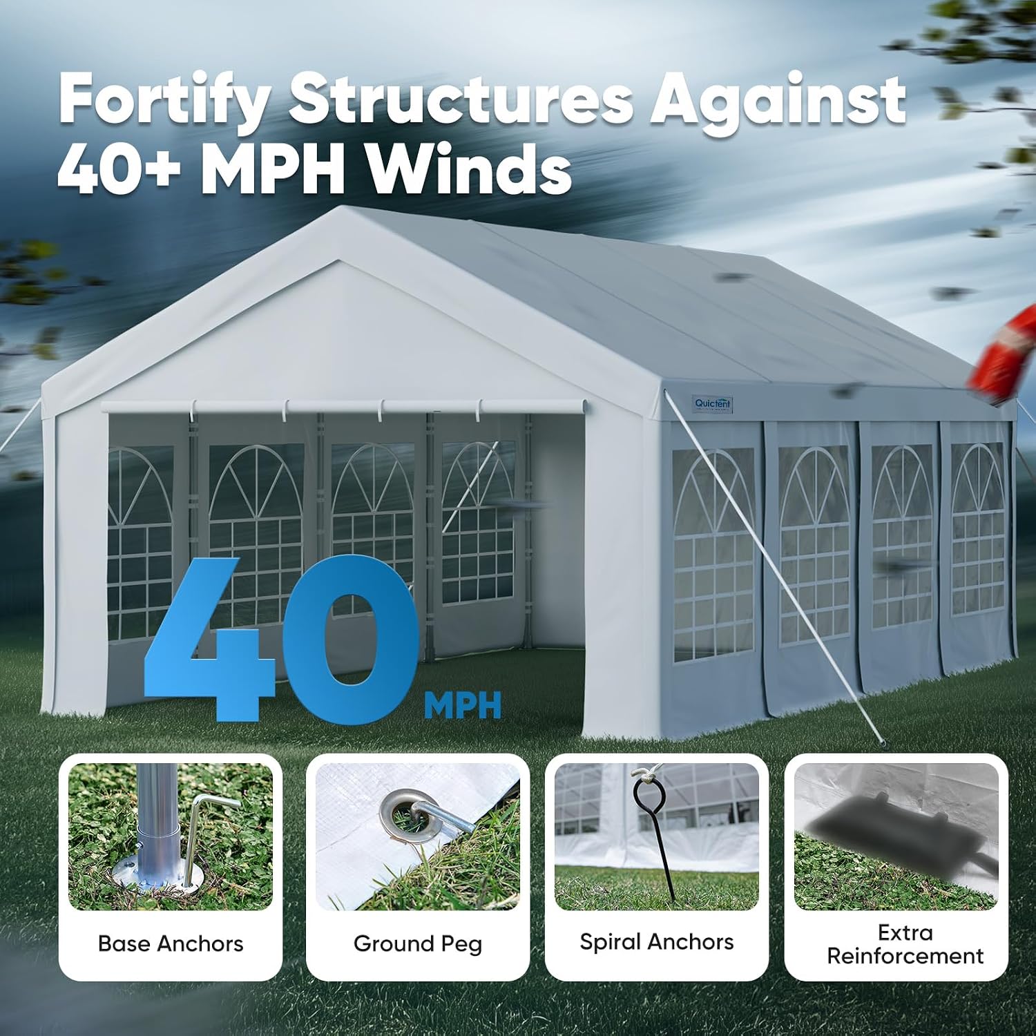Quictent 13x26ft Party Tent Heavy Duty Outdoor Gazebo White Wedding Tent Canopy Event Shelter Carport with Removable Sidewalls& 4pcs Storage Bags