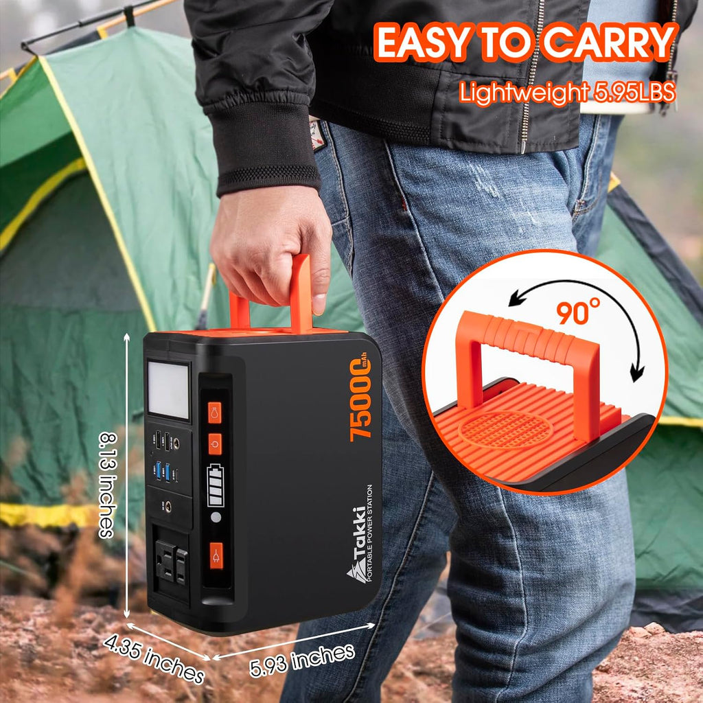 Takki 450W Peak Solar Generator 277Wh Portable Power Station with Solar Panels 40W Included 110V Pure Sine Wave AC Outlet DC USB Ports for Camping CPAP Emergency Tent Outdoor