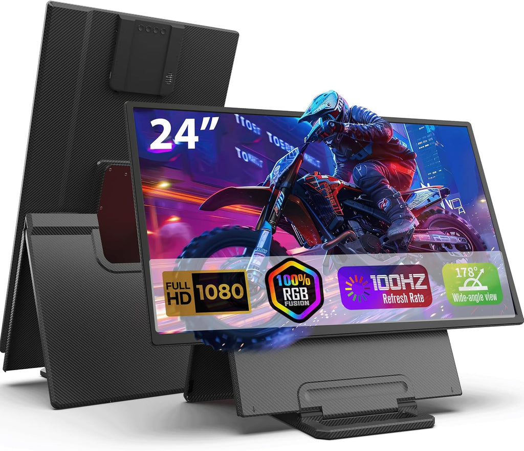 24' Large Portable Monitor, 1080P FHD 100Hz IPS Monitor, Height-Adjustable & Rotatable Screen(Horizontal/Vertical), Built-in Speakers, Requires Wall Outlet, Travel Monitor for Laptop / MacBook / PC