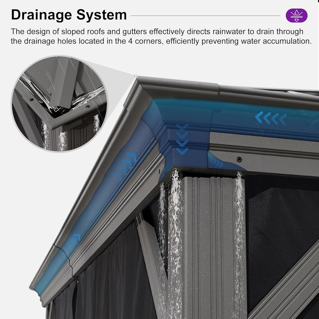 PURPLE LEAF 13' x 13' Hardtop Aluminum Gazebo with Double Metal Roof Heavy Duty Permanent Gazebo for Patio Deck Lawn Garden All Weather Outdoor Pavilion Gazebos, Light Grey