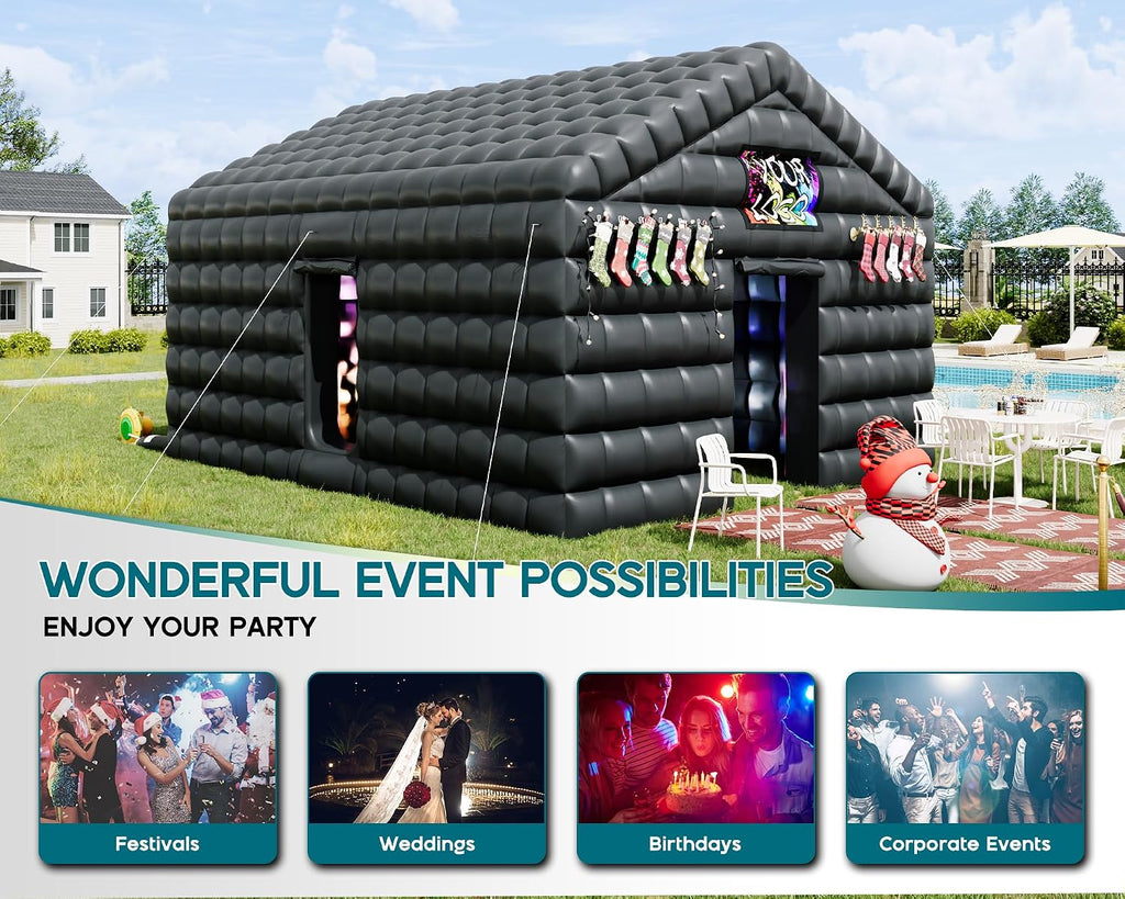 SPECRAFT 20x16x14 FT Large Inflatable Nightclub, Inflatable Tent for Parties with 2 Sides Escape Doors, Party Tent for Birthday Party/Outdoor Events, Black